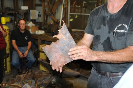Leaf form transferred to and chiseled from this copper sheet