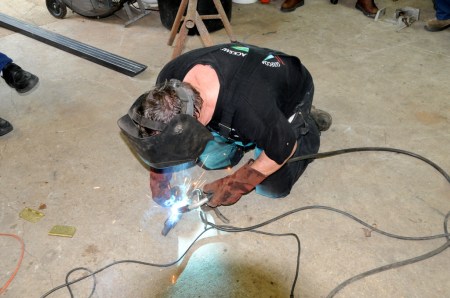 Wayne welds guide pieces on Jakob's sliding bolt