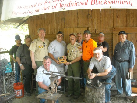Scout Leaders present plaque to Gulf Coast Blacksmith team